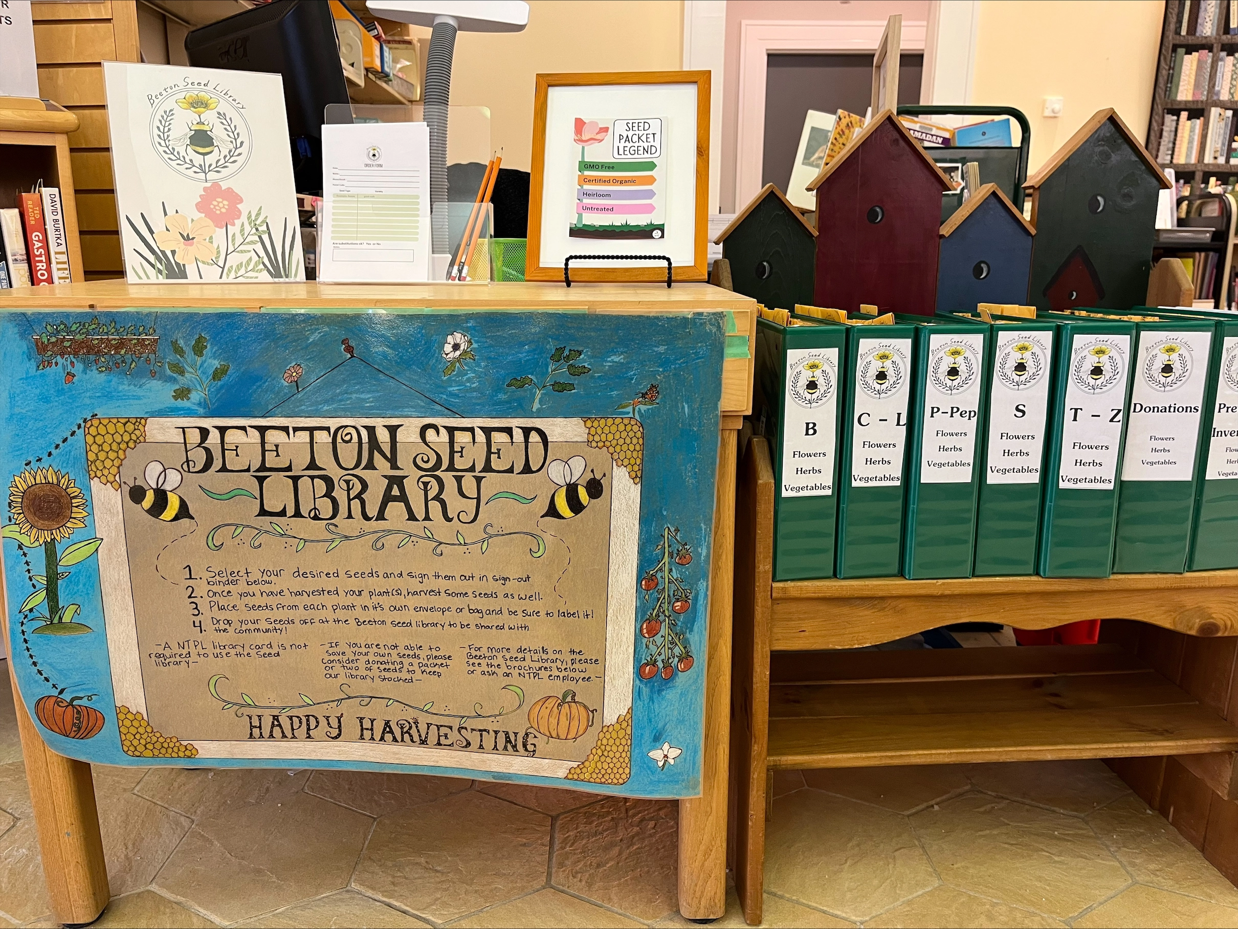 Photograph of the Beeton Seed Library section in the DA Jones Branch in Beeton. 