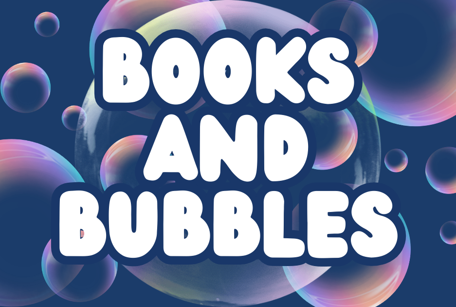Bubble background on deep blue with white text reading "Books and Bubbles".