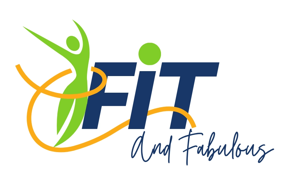 Stylized logo with "Fit and Fabulous" text. A green figure and an orange swoosh form the "F" of "Fit," conveying energy and movement.