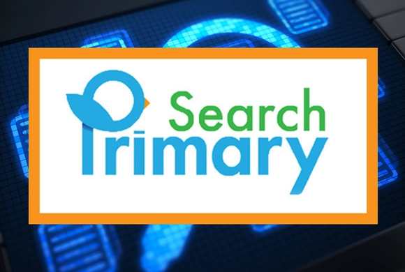 Primary Search logo over a photo of a digital magnifying glass.